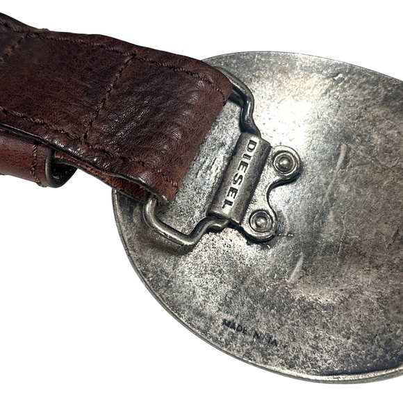 Diesel Mohawk Indian Chief Cow Leather Brown Big Brass Brown Belt Mens 100cm - Picture 5 of 11